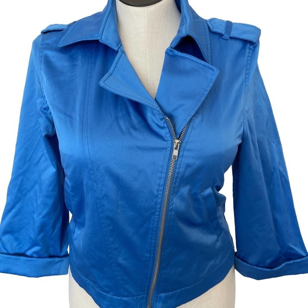 Chaus Moto Jacket Lightweight Zippered Pockets Blue Womens Size 8